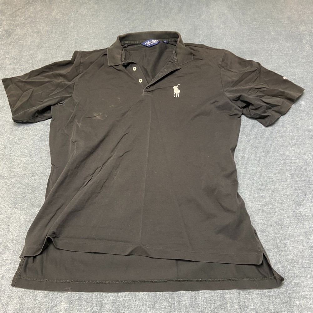 Polo Ralph Lauren Shirt Men XL Black Cotton Dark Wash Side Slit Performance Golf